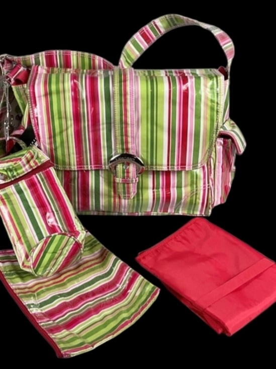 Kalencom Handbags - Kalencom Striped Pink & Green Baby Bag